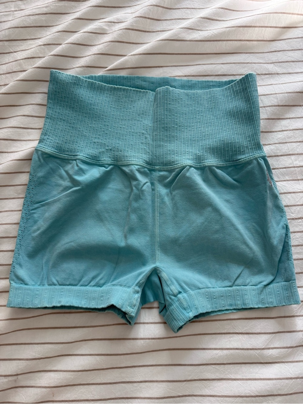Free People Ribbed High-Waist Aqua Bike Shorts